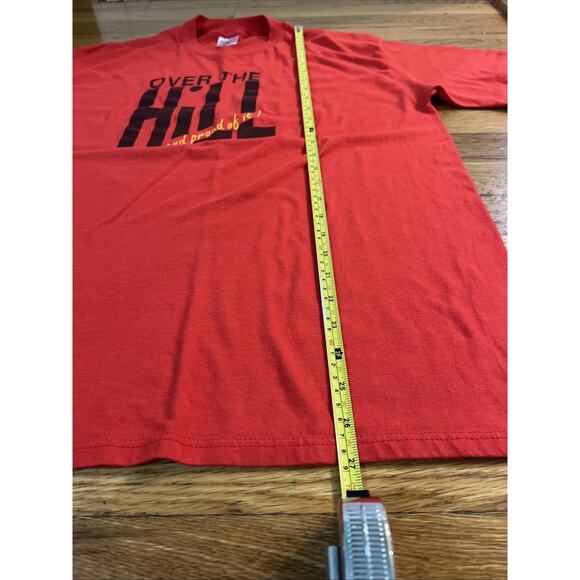 Vtg Over The Hill Proud Of It' Shirt XL Red-Single Stitch Sleeve-Spring Ford-USA - Picture 7 of 7